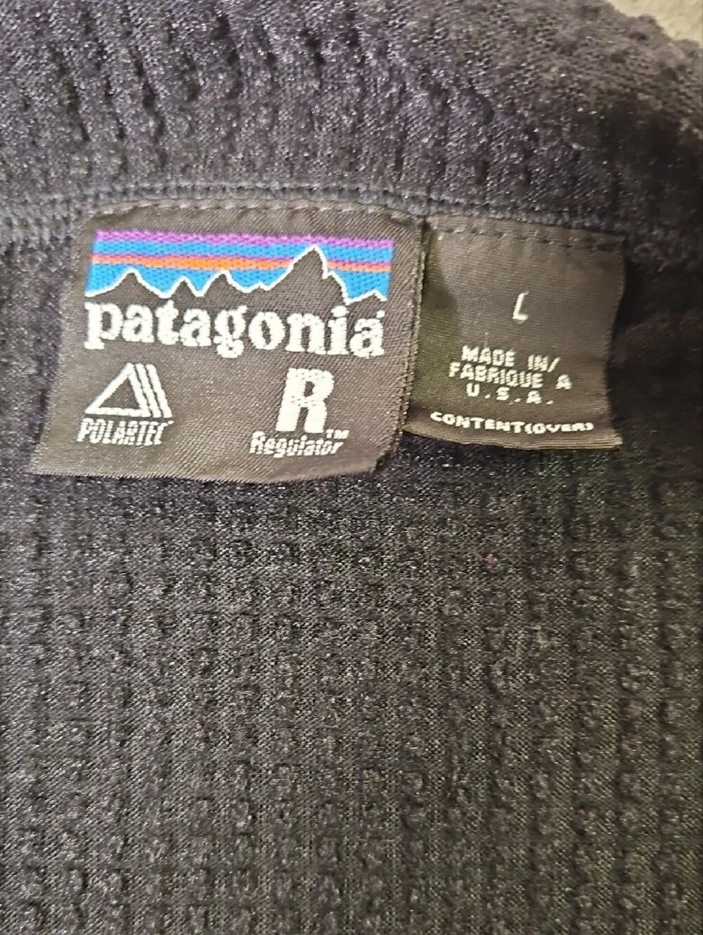 Vintage Patagonia R1 Flash Pullover 1999 Made In USA Black Grid Fleece L 40100